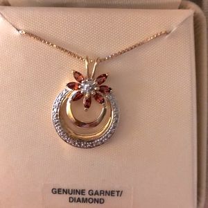 18kt Gold Over Sterling Silver Necklace Genuine Garnet Diamond Accent Pendant